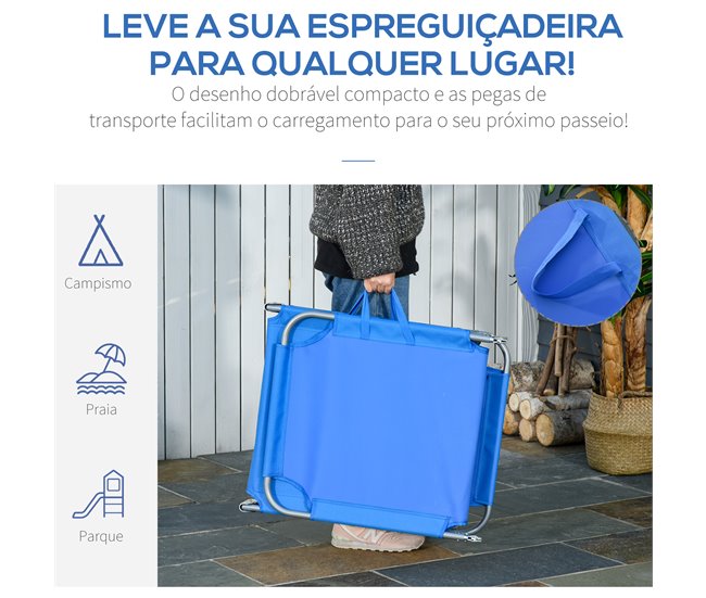 Tumbona Plegable Metal, Tela Oxford Outsunny Azul