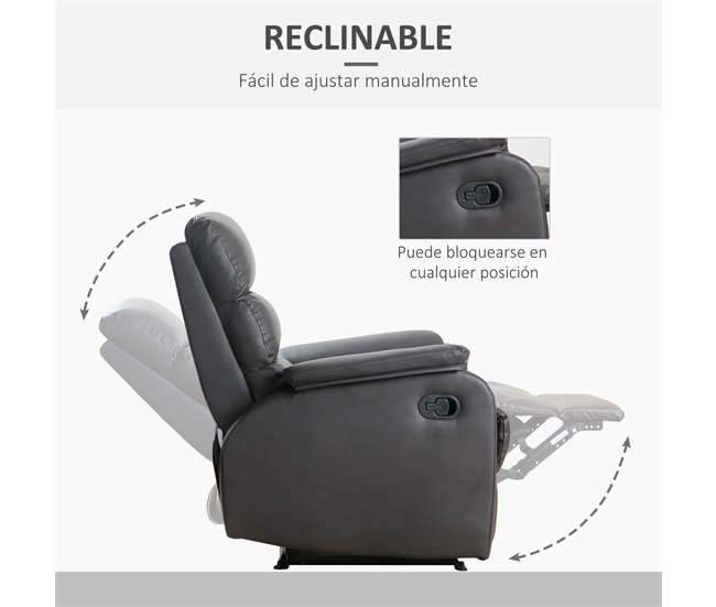 Sillón Reclinable Acero, MDF, PU y Espuma HOMCOM Marron