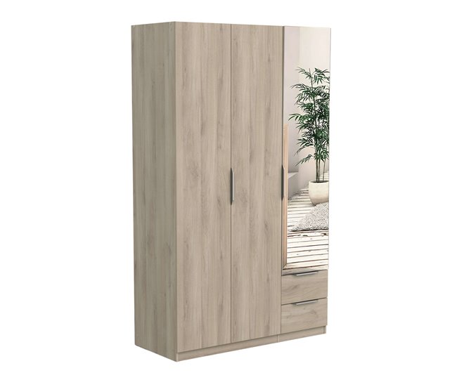 Armario Dormitorio Ghost 3 puertas, 2 cajones, espejo Madera Clara
