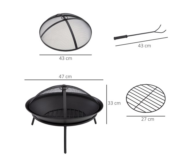Brasero Exterior Metal Outsunny, hogar - climatización Negro