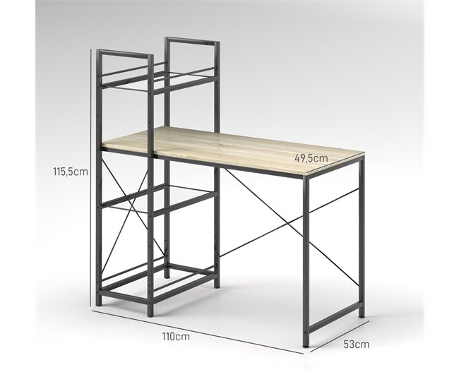 Escritorio con Estantería Melamina de Madera, Acero HOMCOM Marron