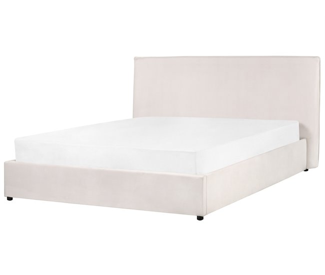Beliani Cama con almacenaje Terciopelo LAVAUR 183x210 Blanco/ Beige