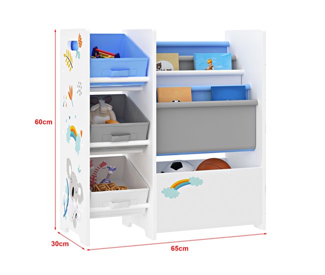 Estantería para niños Vimianzo motivo aglomerado/tela 65 Blanco/ Azul