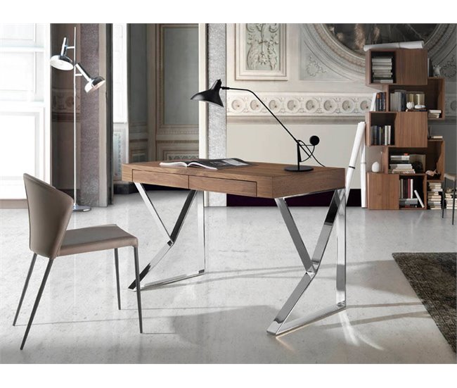 ANGEL CERDA Escritorio nogal y acero cromado Nogal