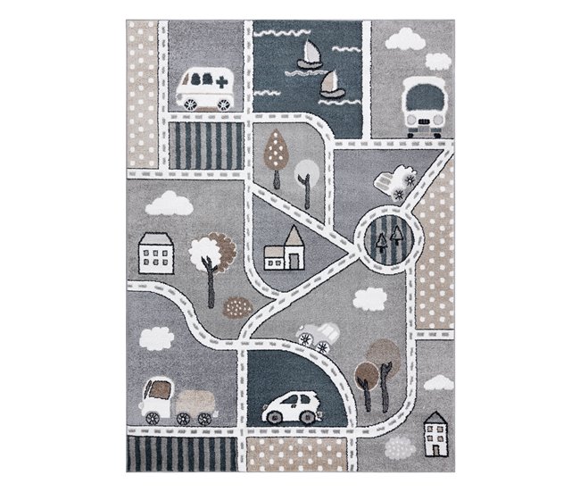 Alfombra FUN Strade para niños calle pueblo 280x370 Gris