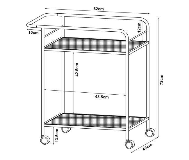 [en.casa] Carrito de servicio Hole con 2 estantes metal MDF 62 Negro