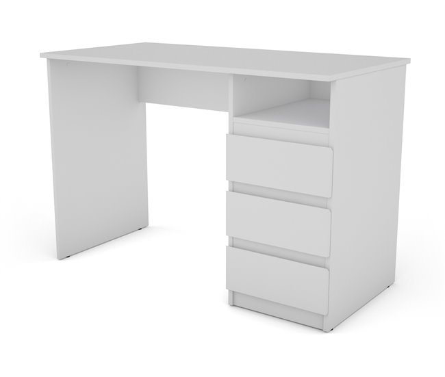 Mesa escritorio CARLOS 3 cajones y 1 estante blanco Blanco