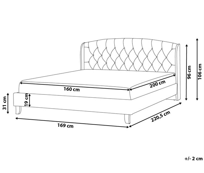 Beliani Cama con somier Poliéster BORDEAUX 221x169 Gris Claro