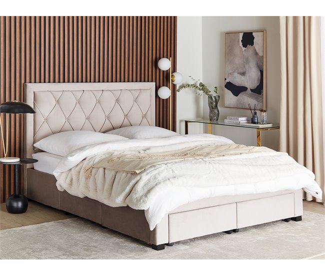 Beliani Cama con cajones Terciopelo LIEVIN 165x217 Azul Marino