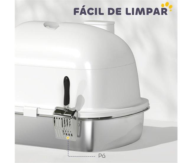 Arenero para Gatos Acero Inoxidable 201, PP PawHut Blanco