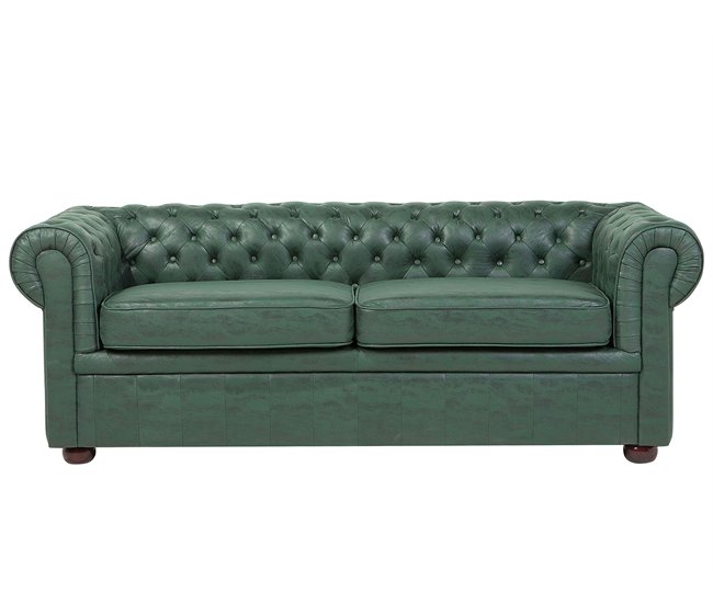 Beliani Sofá de 3 plazas Piel CHESTERFIELD Beige