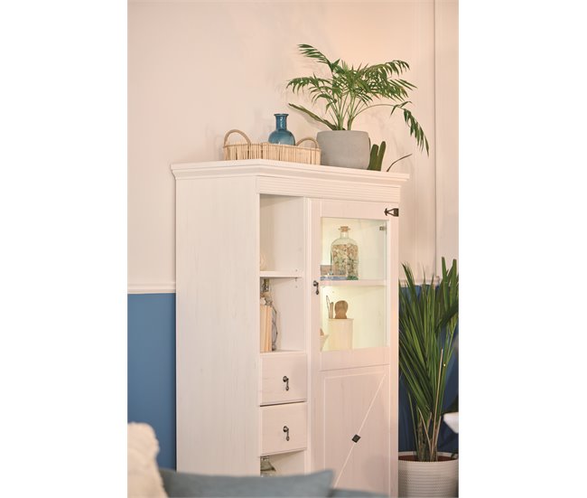 Vitrina 1 puerta de cristal 2 cajones PORTOFINO Blanco