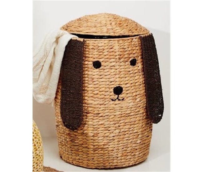 Cesta de almacenaje en jacinto de agua, en forma de perro Beige