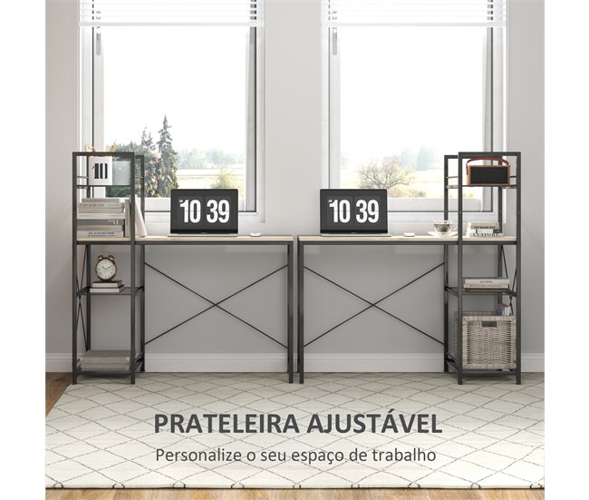 Escritorio con Estantería Melamina de Madera, Acero HOMCOM Marron