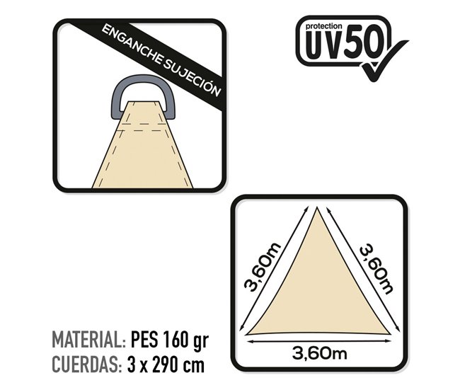 Toldo sombreo triangular Aktive Garden uv50 color crema Crema