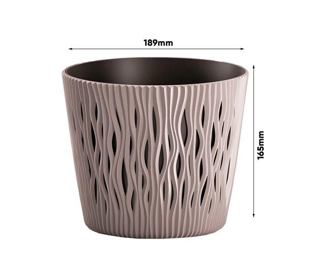 3x Maceta redonda de plastico Sandy Round Marron Claro