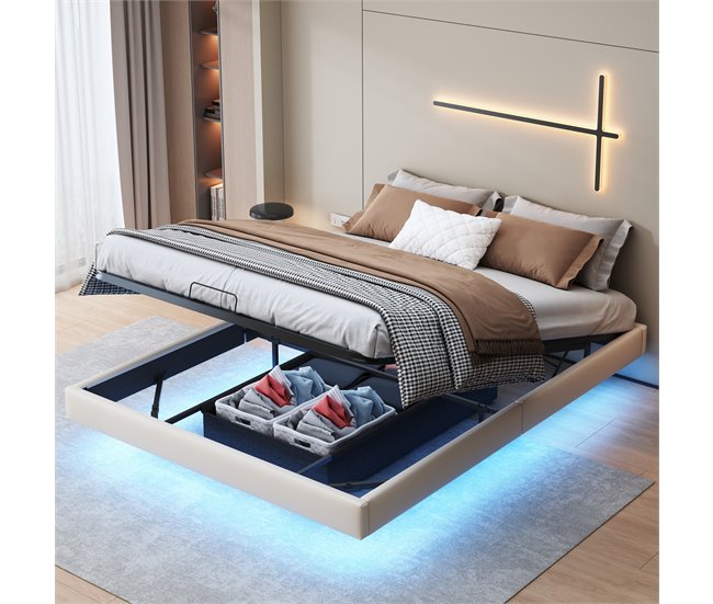 Cama con almacenamiento 200x140 Beige