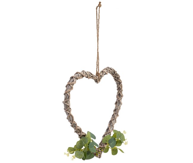 Corazón decoración de mimbre con flores Marron