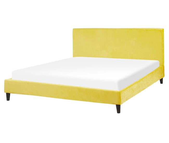 Beliani Cama con somier Terciopelo FITOU 170x214 Amarillo