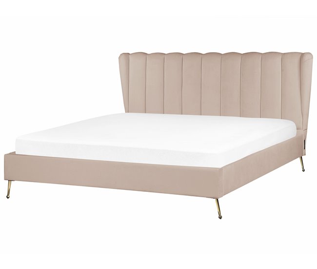 Beliani Cama con somier Terciopelo MIRIBEL 207x218 Beige