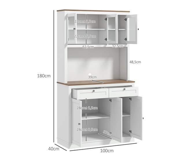 Alacena de Cocina MFD, Melamina de Madera HOMCOM, hogar - cocina Blanco