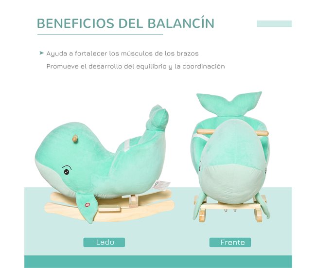 Caballito Balancín para Bebés Felpa, Madera, Metal y Algodón PP Verde