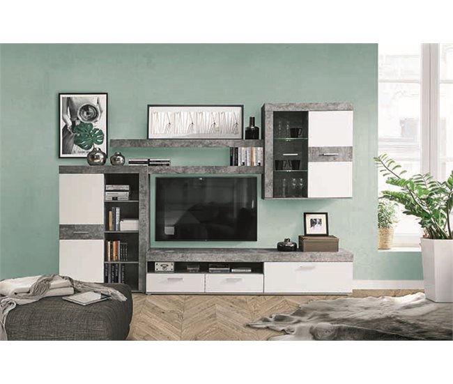Mueble de salón AKRON Blanco/ Gris