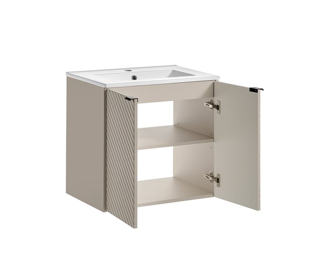 Conjunto mueble lavabo individual encastrado 2 puertas y columna Manoa Madera