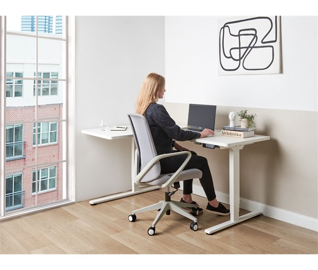 Beliani Escritorio esquinero regulable eléctrico DESTINES 160x109 Blanco