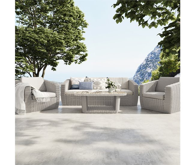 Set de jardín MOREA con mesa, 1 sofá y 2 sillones Gris Claro