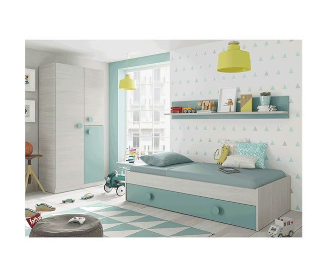 Cama doble juvenil con estante Snuba Turquesa