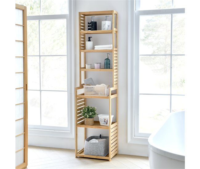 Mueble columna de baño Forssa de 7 niveles bambú Natural