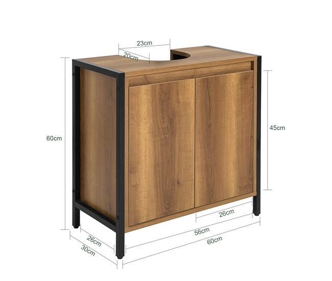 Armario para Lavabo 1 Estante 2 Puertas BZR63-PF SoBuy Natural