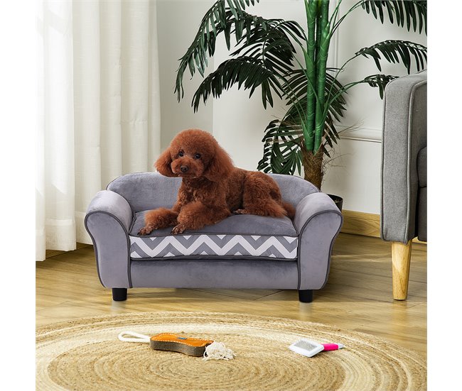 Sofá para Mascotas Madera, PVC, Esponja PawHut Gris