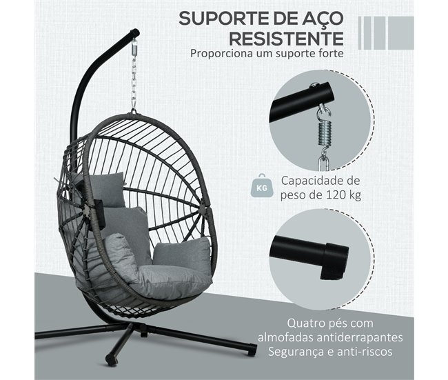 Silla Colgante Huevo Acero, Poliéster Outsunny Gris