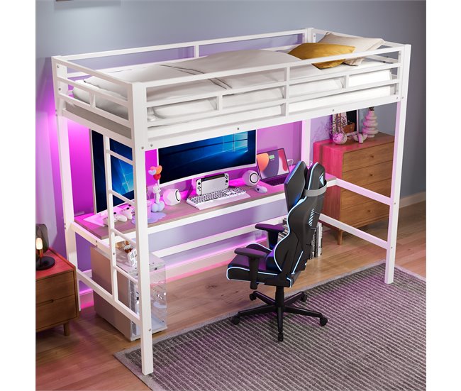 Cama alta para niños 94x204 Blanco