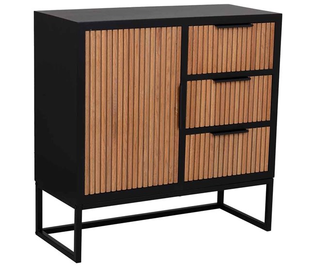 Aparador de 1 puerta y 3 cajones de madera y metal Marron