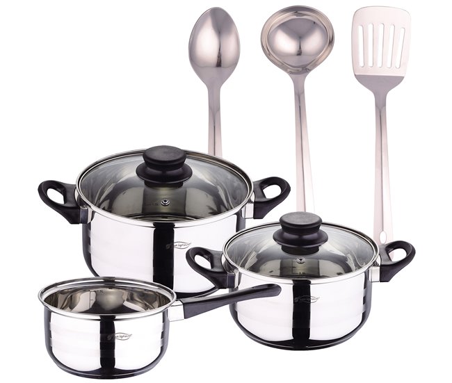 PACK BATERÍA DE COCINA 5 PIEZAS + SET DE 3PC UTENSILIOS DE COCINA Multicolor