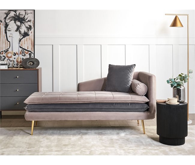 Beliani Chaise longue derecho Terciopelo GONESSE Gris