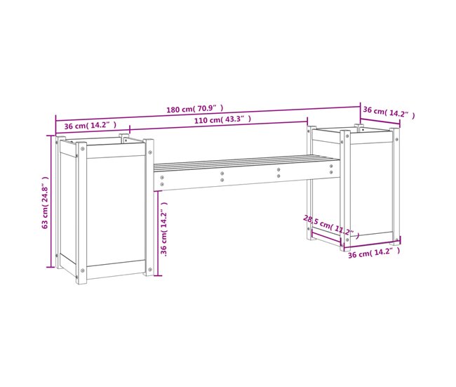 Banco de madera con Jardineras 180x36 Blanco