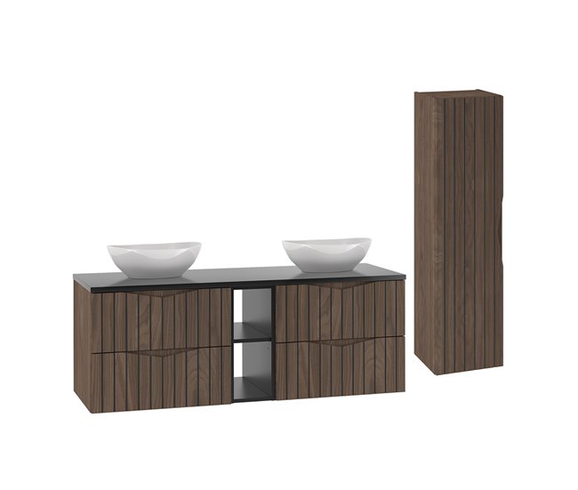 Conjunto de muebles con doble lavabo 2 compartimientos y columna Siena Madera