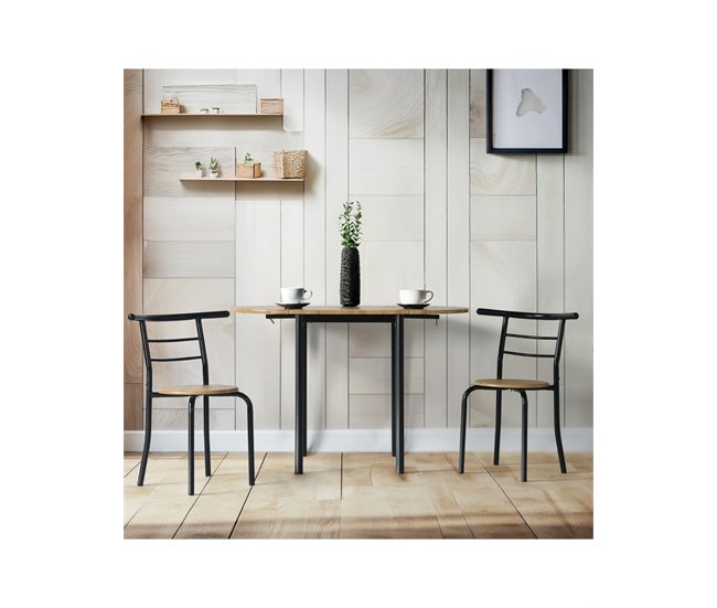 Set Mesa y 2 Sillas - Modelo LEVA - Sobre+asiento MDF - Estructuras Metal Roble