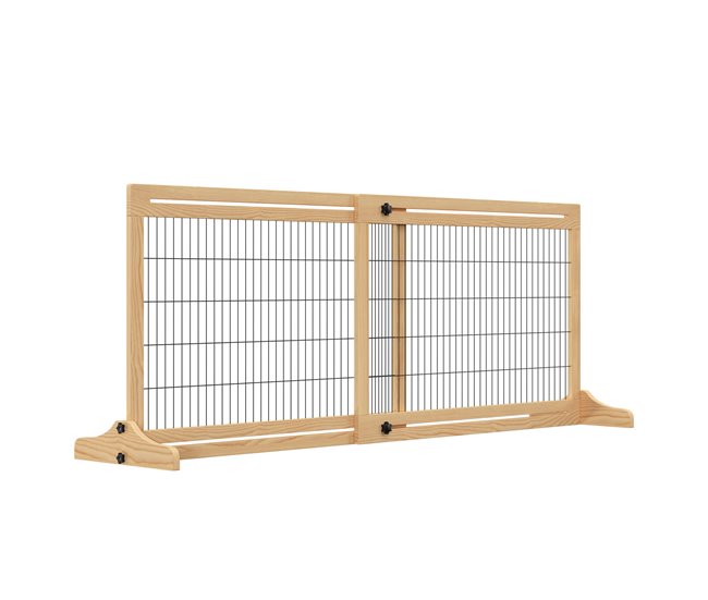 Barrera de Seguridad Madera de Pino y Acero PawHut Natural