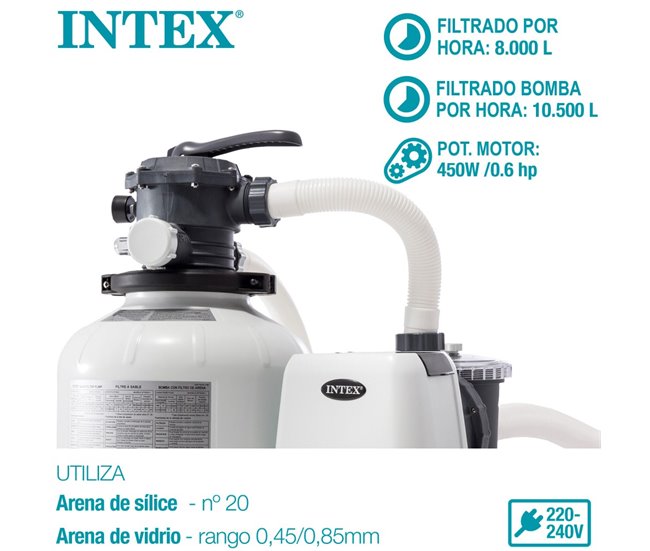 Depuradora arena INTEX krystal clear 10.500 litros/hora 0,60 hp Blanco