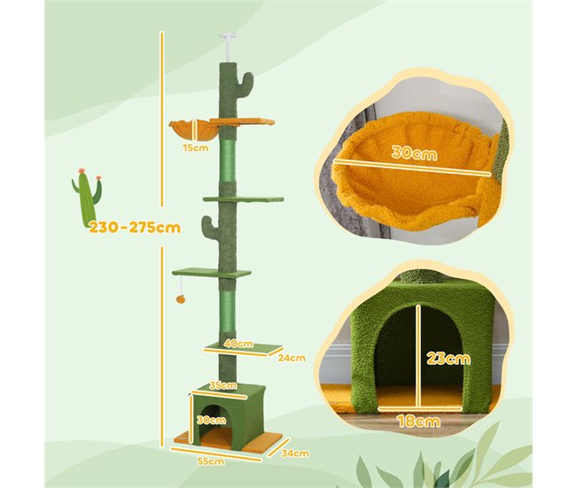 Árbol para Gatos Aglomerado de Madera, Poliéster PawHut Verde