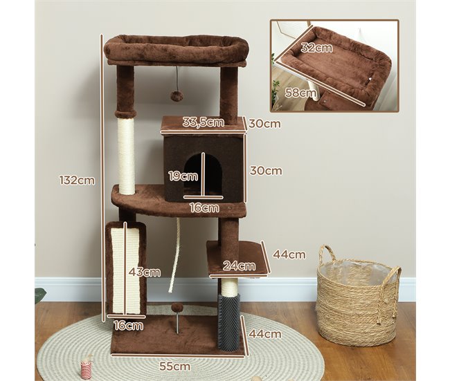 Árbol para Gatos Aglomerado de Madera PawHut Marron