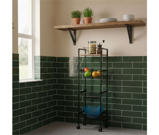 Carrito Auxiliar de Cocina con Balda y 3 Cestos Multicolor