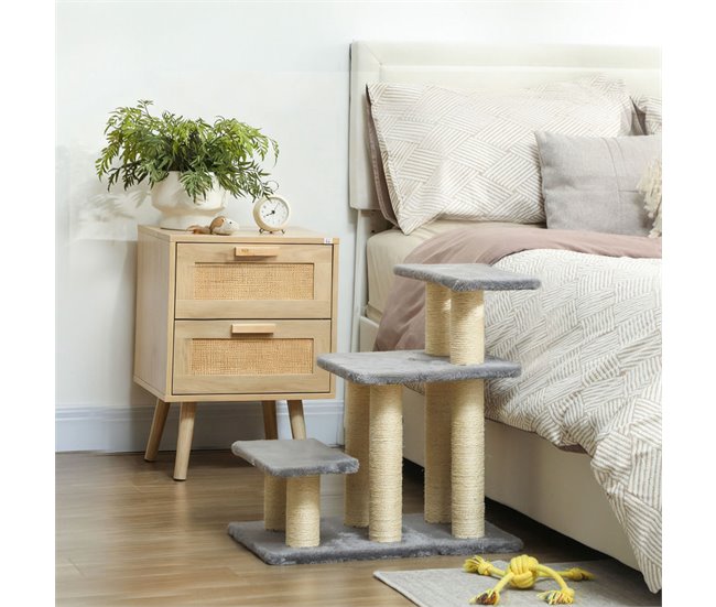 Escalera para Gatos Aglomerado de Madera, Felpa PawHut Gris