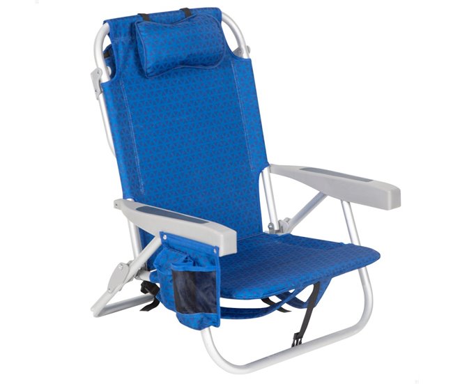 Aktive Silla de playa XXL plegable y reclinable 5 posiciones c/nevera y mochila Azul