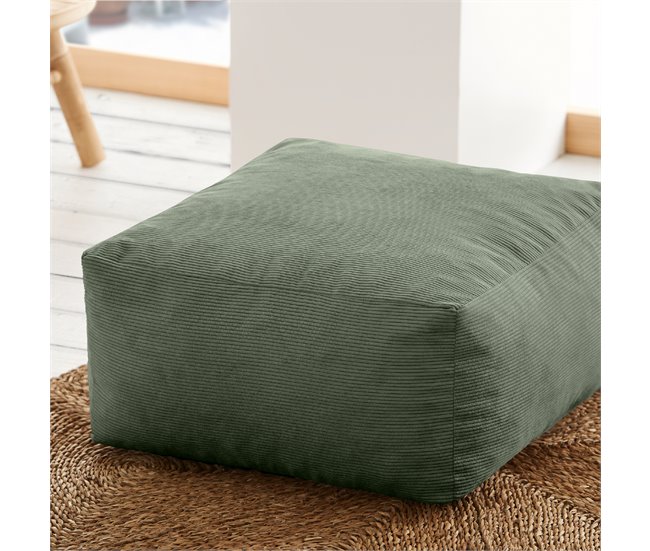 Puff de pana desierto cuadrado Verde Oscuro